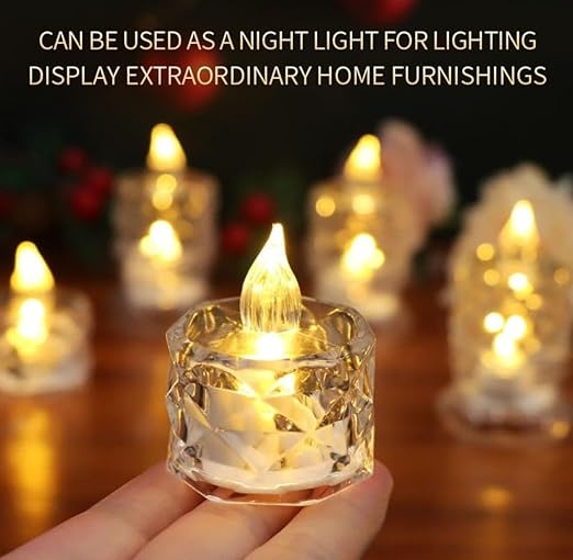 VRB Dec 24 pcs Acrylic Flameless & Smokeless Decorative Candles Led Tea Light Candle Perfect for Gifting, Birthday, Diwali, Christmas,Decorative Candles,Balcony, Birthday (Crystal tealight - 24 Pcs)