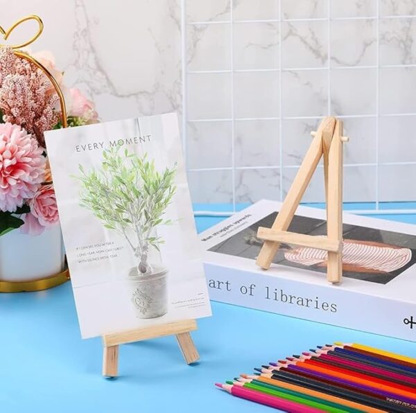 VRB Dec 10 Pcs Wooden Foldable/Adjustable Easel Stand for displaying Great Artwork Sketch,Art Painting,Canvas,Business Promotions, Display, Artist Students (6 Inch Mini Easel Stand - 10 Pcs)