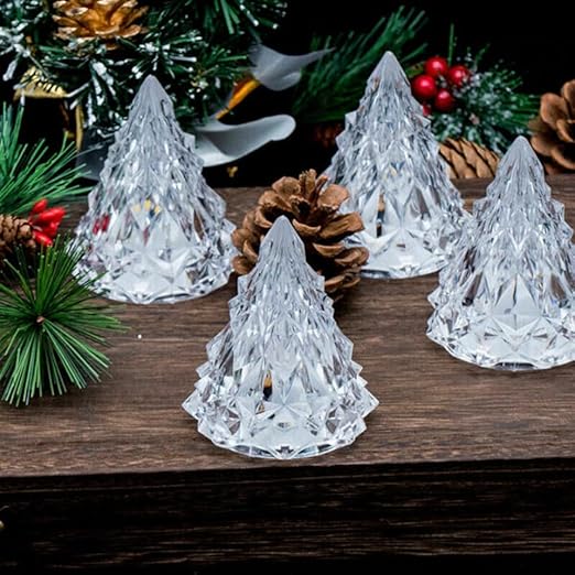 VRB Dec 6 Pcs Acrylic Flameless & Smokeless Decorative Candles Led Tea Light Candle Perfect for Gifting, Home, Birthday, Diwali, Christmas,Decorative Candles,Birthday (Christmas Tree)