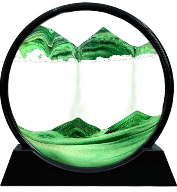 VRB Dec 1 Pcs 7" inch Moving Sand Art Picture Decor, 3D Deep Sea Sandscape Liquid Motion, Round Glass Frame Display Flowing Sand Relaxing Gift for Kids Adults Home Office Work Desktop