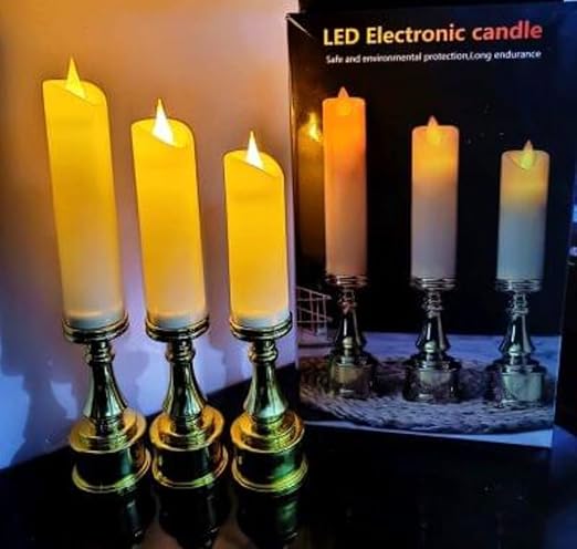 VRB Dec 3pcs Pillar Candles Acrylic Flameless & Smokeless Decorative Candle Led Tea Light Candle Perfect for Gifting, Home,Diwali, Christmas,Decorative Candles,Birthday (Model - 4)