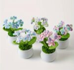 VRB Dec 1 Pcs Crochet Flowers Artificial Sunflower for Office Desk Car Dashboard Decor,Home Decoration, Office, Bedroom, Christmas Decor, Wedding (Small Gradient Mix Daisy with Pot)