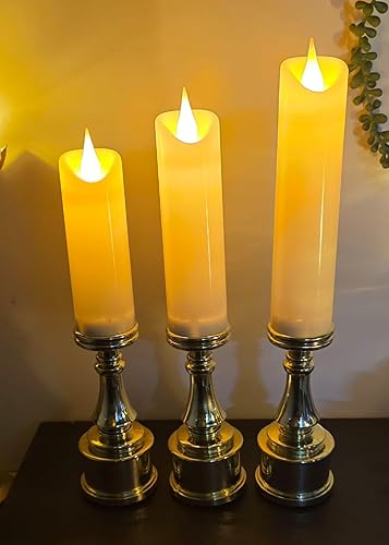 VRB Dec 3pcs Pillar Candles Acrylic Flameless & Smokeless Decorative Candle Led Tea Light Candle Perfect for Gifting, Home,Diwali, Christmas,Decorative Candles,Birthday (Model - 4)