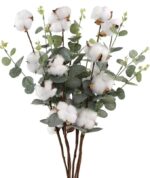 VRB Dec Pack of 3 Artificial Hibiscus Glabra Fake Plant Flowers for Home, Room,Office | Flowers for Vases | Decoration Items for Living Room (Without Pot) (Artificial Cotton Stems)