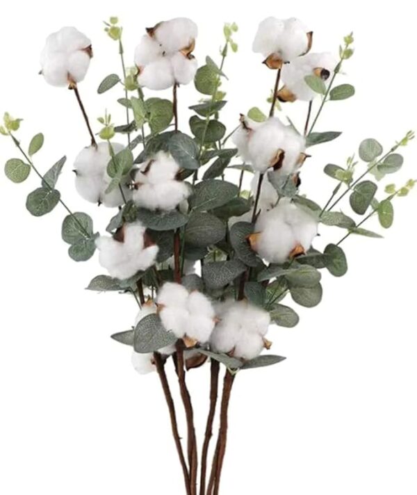 VRB Dec Pack of 3 Artificial Hibiscus Glabra Fake Plant Flowers for Home, Room,Office | Flowers for Vases | Decoration Items for Living Room (Without Pot) (Artificial Cotton Stems)