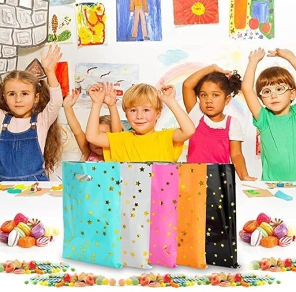 VRB Dec 48 pcs Foil Guddy bags, return gift bags for kids birthday, Happy Birthday Party Return Gift Bags For Boys and Girls, Colorful Gift Bags (48 pcs Mini Star Design)