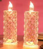 VRB Dec 6 Pcs Acrylic Flameless & Smokeless Decorative Candles Led Tea Light Candle Perfect for Gifting, Home, Birthday, Diwali, Christmas,Decorative Candles,Birthday (Big Crystal Light)