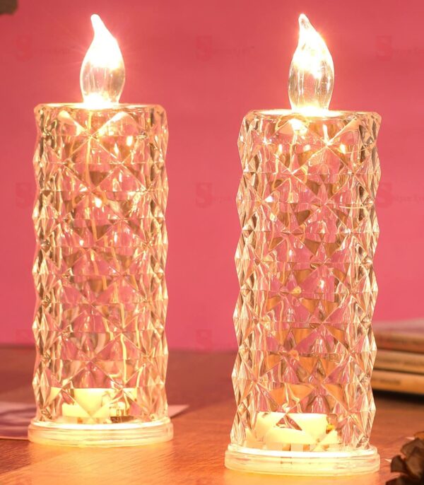 VRB Dec 6 Pcs Acrylic Flameless & Smokeless Decorative Candles Led Tea Light Candle Perfect for Gifting, Home, Birthday, Diwali, Christmas,Decorative Candles,Birthday (Big Crystal Light)