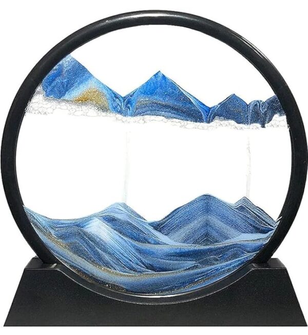 VRB Dec 1 Pcs 7" inch Moving Sand Art Picture Decor, 3D Deep Sea Sandscape Liquid Motion, Round Glass Frame Display Flowing Sand Relaxing Gift for Kids Adults Home Office Work Desktop