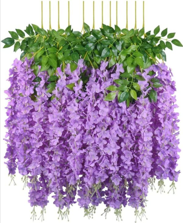 VRB Dec 12 Pcs (43.2Ft) Artificial Wisteria Vine| Ratta Fake Wisteria Hanging | Garland Silk Long Hanging Bush Flowers String for Home Party Wedding Decor