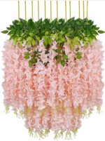 VRB Dec 12 Pcs (43.2Ft) Artificial Wisteria Vine| Ratta Fake Wisteria Hanging | Garland Silk Long Hanging Bush Flowers String for Home Party Wedding Decor