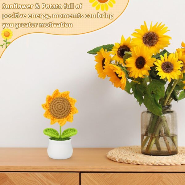 VRB Dec 1 Pcs Crochet Flowers Artificial Sunflower for Office Desk Car Dashboard Decor,Home Decoration, Office, Bedroom, Christmas Decor, Wedding (Sunflower Pot)