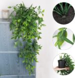 VRB Dec 2pcs Artificial Greenery Ferns Plants Vines Hanging Flowers Needle Wall Hanging For Home Decor Door Wall Balcony Decoration Party Festival Craft (Fern Hanging With Pot)