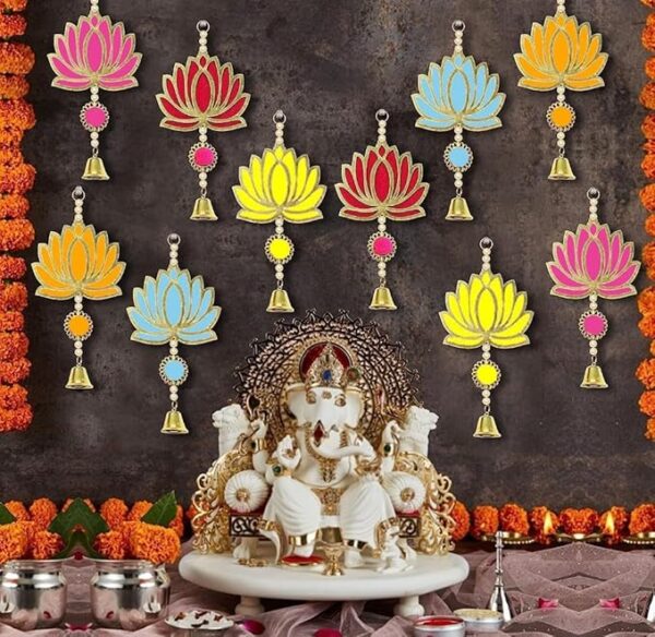 VRB Dec 12pcs Lotus Hangings for Decoration/Hanging for Home Decor/Floral Wall Hanging for Temple Decor Diwali Decor and Festival Decor/showpiece for Home Decor (TC Lotus Hanging (Mix Colors), 12)