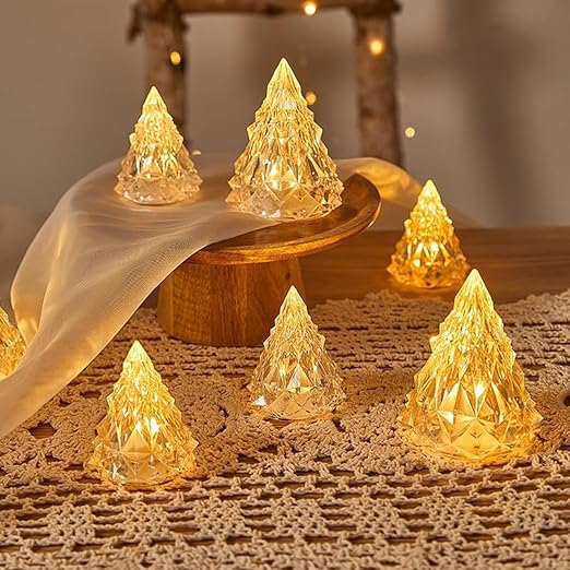 VRB Dec 6 Pcs Acrylic Flameless & Smokeless Decorative Candles Led Tea Light Candle Perfect for Gifting, Home, Birthday, Diwali, Christmas,Decorative Candles,Birthday (Christmas Tree)