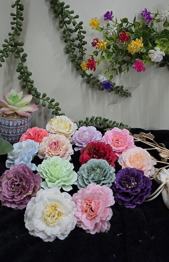 VRB Dec 12 Pcs Artificial Rose Flowers for Decoration,Fake Water Floating Flowers for Pooja Thali, Festival and Events, Home, Table, Badroom, Pooja Room & DIY (12 Pcs - Watered Dahlia)