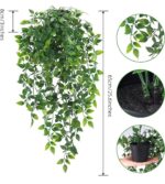 VRB Dec 2pcs Artificial Greenery Ferns Plants Vines Hanging Flowers Needle Wall Hanging For Home Decor Door Wall Balcony Decoration Party Festival Craft (Fern Hanging With Pot)