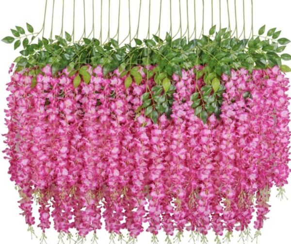 VRB Dec 12 Pcs (43.2Ft) Artificial Wisteria Vine| Ratta Fake Wisteria Hanging | Garland Silk Long Hanging Bush Flowers String for Home Party Wedding Decor