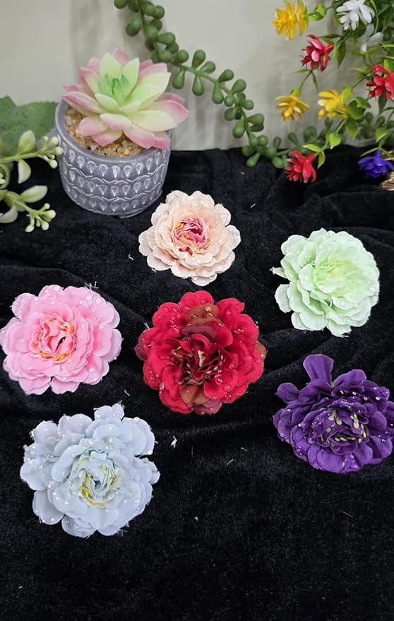 VRB Dec 12 Pcs Artificial Rose Flowers for Decoration,Fake Water Floating Flowers for Pooja Thali, Festival and Events, Home, Table, Badroom, Pooja Room & DIY (12 Pcs - Watered Dahlia)