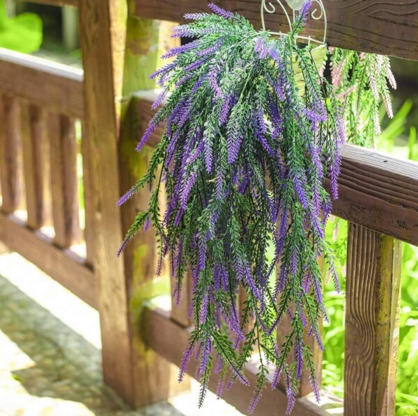 VRB Dec 2pcs Artificial Greenery Ferns Plants Vines Hanging Flowers Needle Wall Hanging For Home Decor Door Wall Balcony Decoration Party Festival Craft (Lavender Fern)