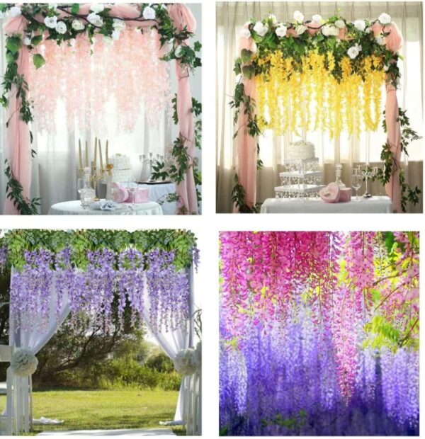 VRB Dec 12 Pcs (43.2Ft) Artificial Wisteria Vine| Ratta Fake Wisteria Hanging | Garland Silk Long Hanging Bush Flowers String for Home Party Wedding Decor