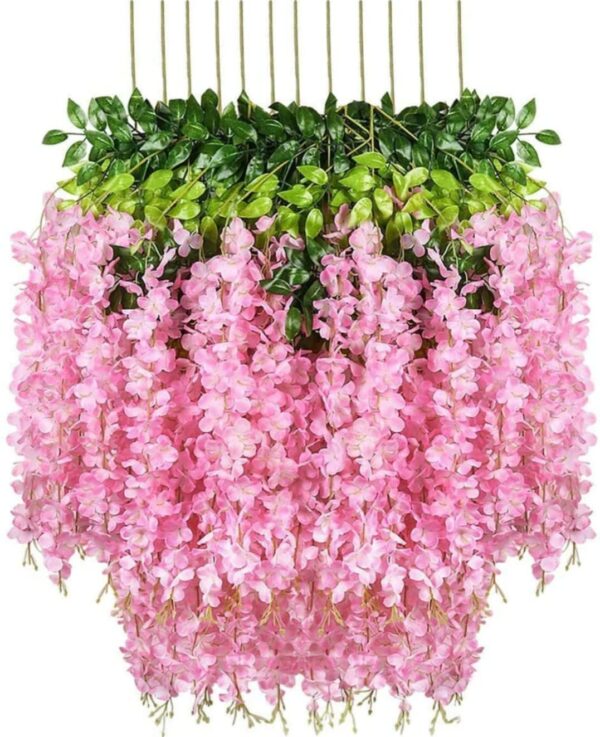 VRB Dec 12 Pcs (43.2Ft) Artificial Wisteria Vine| Ratta Fake Wisteria Hanging | Garland Silk Long Hanging Bush Flowers String for Home Party Wedding Decor