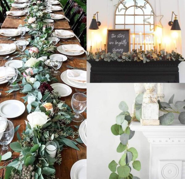 VRB Dec 1pcs Artificial Greenery Ferns Plants Vines Hanging Flowers Needle Wall Hanging For Home Decor Door Wall Balcony Decoration Party Festival Craft (Heavy Euclyptus Ladi Garland)