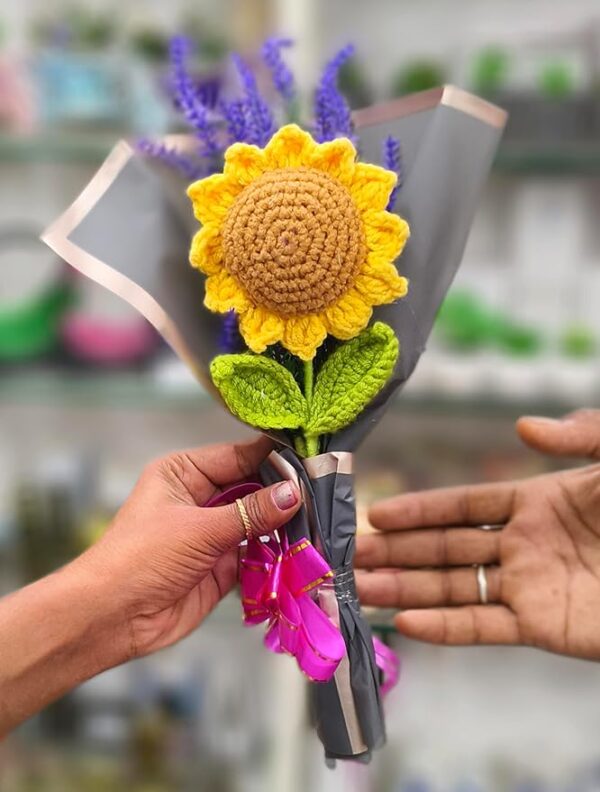 VRB Dec 1 Pcs Artificial Flowers Bunch Bouquet Gift,Crochet Flowers,Artificial Flowers Bunch for Surprise,Birthday Gift,Anniversary Gifting,Wedding,Home Decor, Bedroom Decoration Items (Design 4)