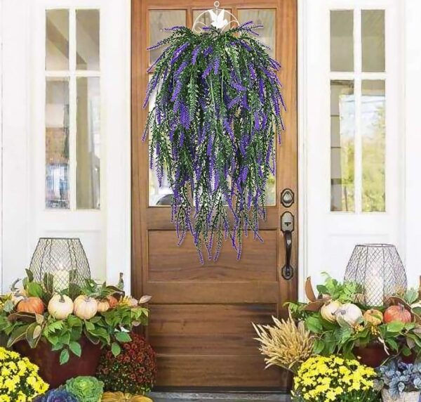 VRB Dec 2pcs Artificial Greenery Ferns Plants Vines Hanging Flowers Needle Wall Hanging For Home Decor Door Wall Balcony Decoration Party Festival Craft (Lavender Fern)