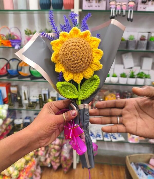 VRB Dec 1 Pcs Artificial Flowers Bunch Bouquet Gift,Crochet Flowers,Artificial Flowers Bunch for Surprise,Birthday Gift,Anniversary Gifting,Wedding,Home Decor, Bedroom Decoration Items (Design 4)