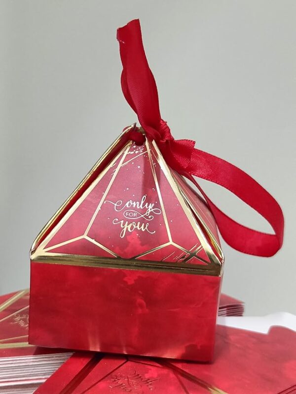 VRB Dec 50 pcs Small Diamond Gift Boxes for Packaging/Gift Boxes for Gifting,hamper boxes for gift empty,gift hamper box for gifting,return Gifting,Chocolates, Dry Fruits, Wedding & Pooja Gifts. (50 Pcs Red With Ribbon)