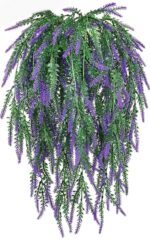VRB Dec 2pcs Artificial Greenery Ferns Plants Vines Hanging Flowers Needle Wall Hanging For Home Decor Door Wall Balcony Decoration Party Festival Craft (Lavender Fern)