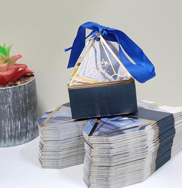 VRB Dec 50 pcs Small Diamond Gift Boxes for Packaging/Gift Boxes for Gifting,hamper boxes for gift empty,gift hamper box for gifting,return Gifting,Chocolates, Dry Fruits, Wedding & Pooja Gifts. (50 Pcs Blue With Ribbon)