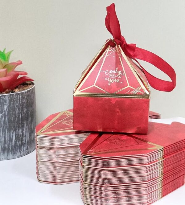 VRB Dec 50 pcs Small Diamond Gift Boxes for Packaging/Gift Boxes for Gifting,hamper boxes for gift empty,gift hamper box for gifting,return Gifting,Chocolates, Dry Fruits, Wedding & Pooja Gifts. (50 Pcs Red With Ribbon)