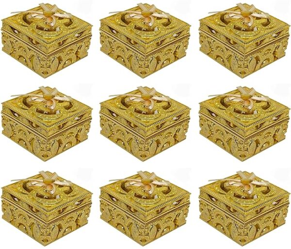 VRB Dec 12pcs chocolate box Plastic Wedding organisers storage box Candy jars/Storage Boxes Gift Boxes for Wedding Baby Shower Christmas Birthday Party Dry Fruits (Pack of 12 Pcs, Square Ribbon Big)