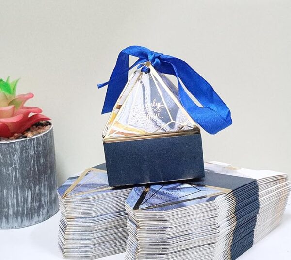 VRB Dec 50 pcs Small Diamond Gift Boxes for Packaging/Gift Boxes for Gifting,hamper boxes for gift empty,gift hamper box for gifting,return Gifting,Chocolates, Dry Fruits, Wedding & Pooja Gifts. (50 Pcs Blue With Ribbon)