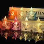 VRB Dec 12 pcs Acrylic Flameless & Smokeless Decorative Candles Led Tea Light Candle Perfect for Gifting, Birthday, Diwali, Christmas,Decorative Candles,Balcony, Birthday (Multi Crystal tealight - 12 Pcs)