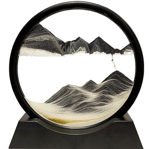 VRB Dec 1 Pcs 7" inch Moving Sand Art Picture Decor, 3D Deep Sea Sandscape Liquid Motion, Round Glass Frame Display Flowing Sand Relaxing Gift for Kids Adults Home Office Work Desktop