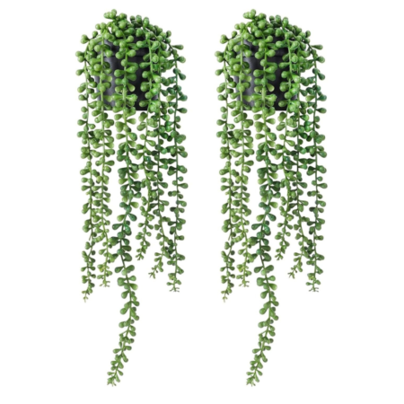 VRB Dec 2pcs Artificial Greenery Ferns Plants Vines Hanging Flowers Needle Wall Hanging For Home Decor Door Wall Balcony Decoration Party Festival Craft (Bondi Hanging With Pot)
