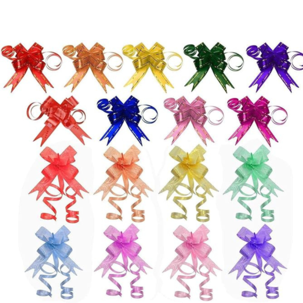 VRB Dec 100 Pcs Large Size Organza Pull ribbion Bow Flower Ribbon for Gift Wrap & Wedding Decoration Gift,Ribbon for Gift Wrapping,Gift Ribbons for Packing,Gift Packing. (100 Pcs Multicolor)