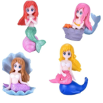 VRB Dec 4 Pcs Miniature Decor Items/Miniature/Miniature Toys for Garden,Toys for Garden/Miniature Garden Accessories for Home Decor,Figurines, Cake Decoration Items (Mermaid with Shell Design 4 Pcs)