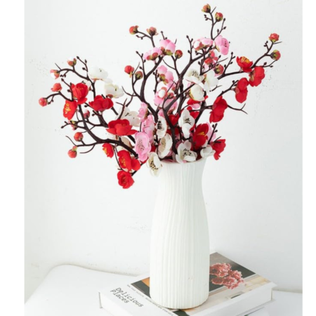 VRB Dec 3 Pcs Artificial Cherry Blossom Flower Fake Plant Flo, Room,Office | Flowers for Vases | Decoration Items for Living Room (Multi Color)wers for Home