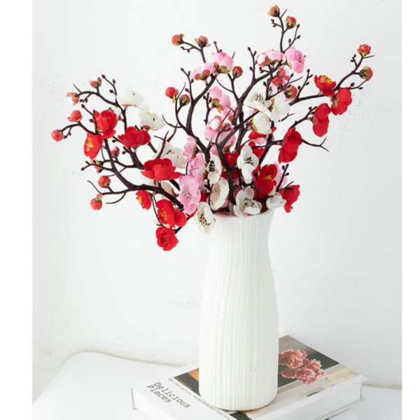 VRB Dec 3 Pcs Artificial Cherry Blossom Flower Fake Plant Flo, Room,Office | Flowers for Vases | Decoration Items for Living Room (Multi Color)wers for Home