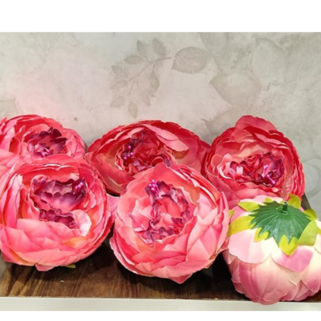 VRB Dec 12Pcs Artificial Big Pheony Flowers for Home Decoration, Pooja thali, Gift, Mandir Pooja Table, Cake Decor, Bouquet Making, Backdrop, DIY Art Craft, Diwali Items (Dark Rani (Pack of 12pcs))