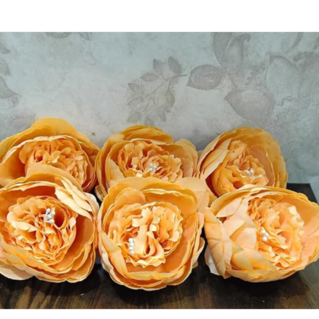 VRB Dec 12 pcs Artificial Big Pheony Flowers for Home Decoration, Pooja thali, Gift, Mandir Pooja Table, Cake Decor, Bouquet Making, Backdrop, DIY Art Craft, Diwali Items (Champange (Pack of 12pcs))