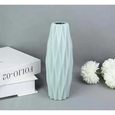 VRB Dec 1Pcs Stripe Plastic Ceramic Vase,Flower Vase,Pampas Grass Vase,Vase for Flower,Plants,Vase Home Decor Centrepiece Decor for Home,Office,Living Room Decor (Blue Color)