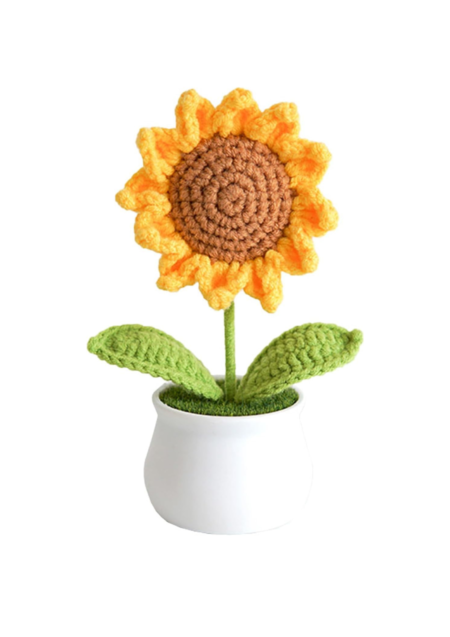 VRB Dec 1 Pcs Crochet Flowers Artificial Sunflower for Office Desk Car Dashboard Decor,Home Decoration, Office, Bedroom, Christmas Decor, Wedding (Sunflower Pot)