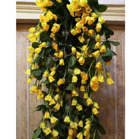 VRB Dec 1 pcs Plastic Artificial Rose Orchid Flowers Bunch|Orchid Hanging Flowers Decoration|Artificial Flower For Home Decor Wall Hanging For Diwali/Ganpati/Christmas/Valentine Decoration.(Yellow,1)