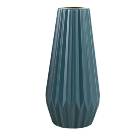 VRB Dec 1Pcs Narrow Striped Plastic Ceramic Vase, Flower Vase, Pampas Grass Vase,Vase for Flower,Vase for Plants,Vase Home Decor Centrepiece Decor for Home, Office,Living Room Decor (Blue Color)