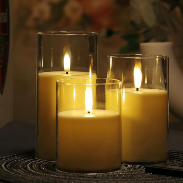 VRB Dec 3pcs Pillar Candles Acrylic Flameless & Smokeless Decorative Candles Led Tea Light Candle Perfect for Gifting, Home,Diwali, Christmas,Decorative Candles,Birthday (Model - 2)